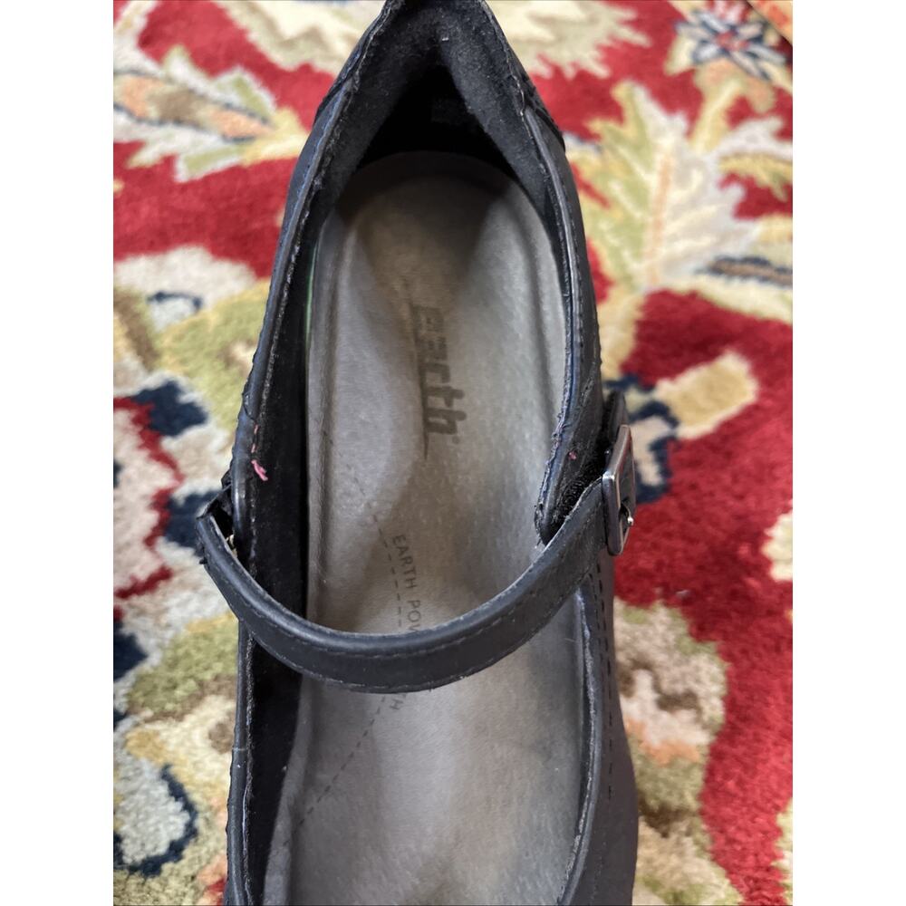 Earth Shoes Womens 7 D Wide Boden Mary Jane Wedge Heel Black Leather Gum Sole - Picture 11 of 11